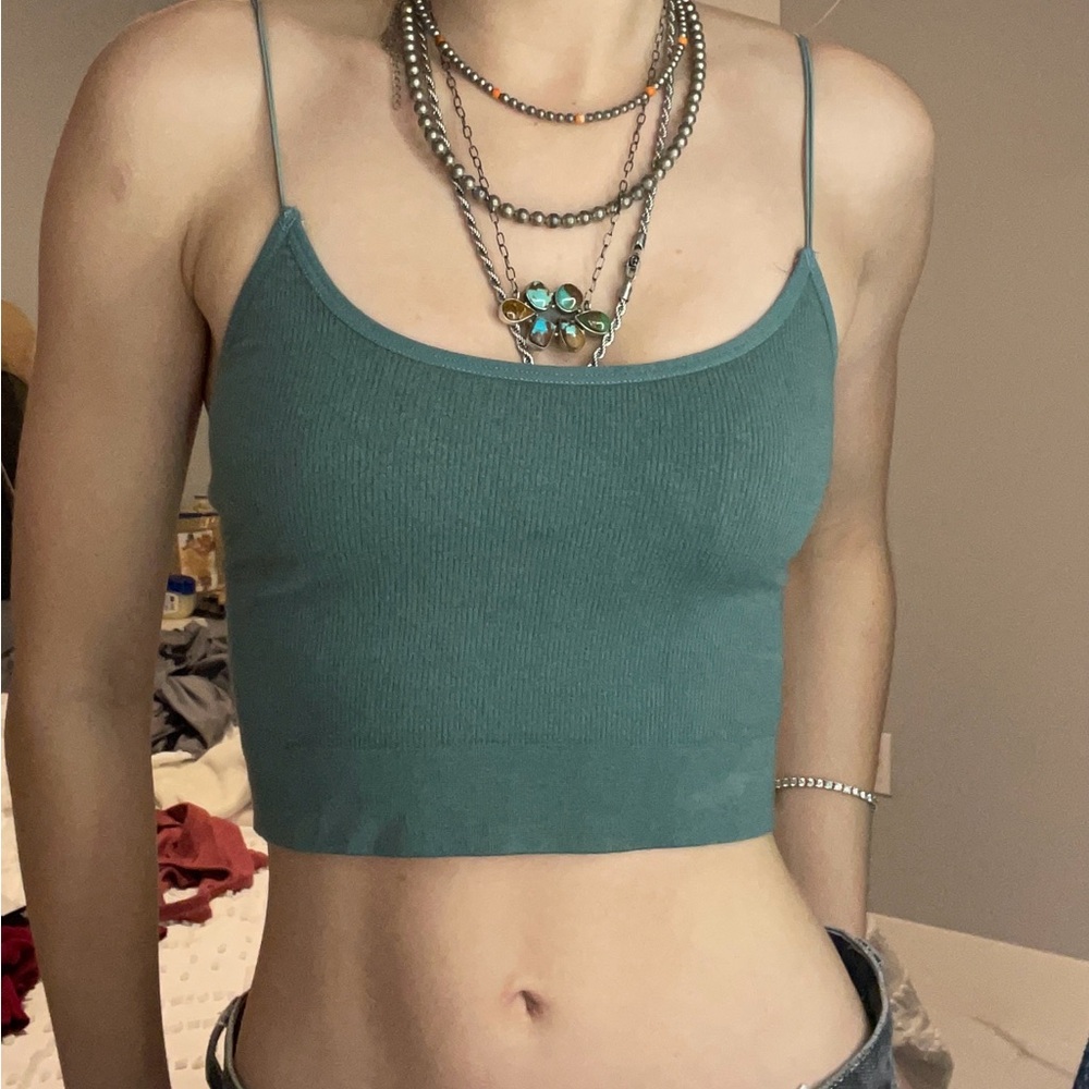 Teal Ribbed Crop Top